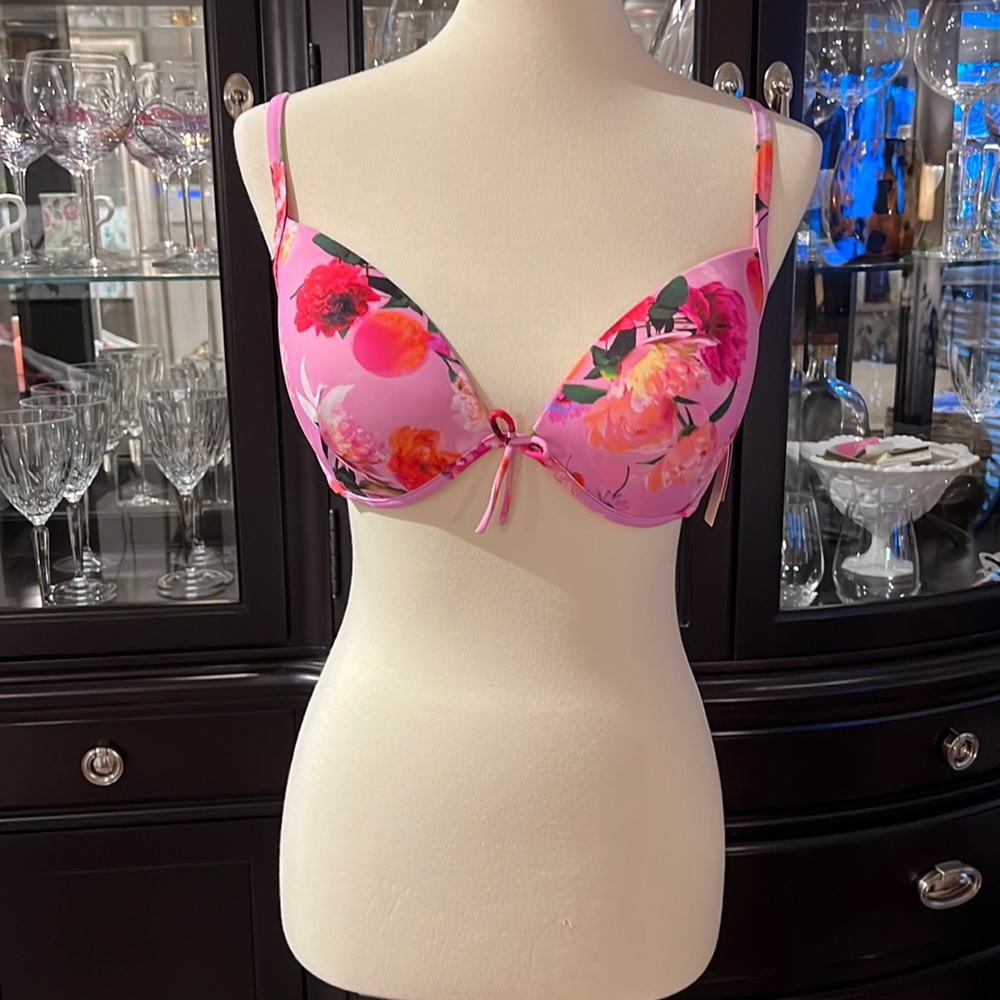 Victoria’s Secret Swim pink floral bra- style top